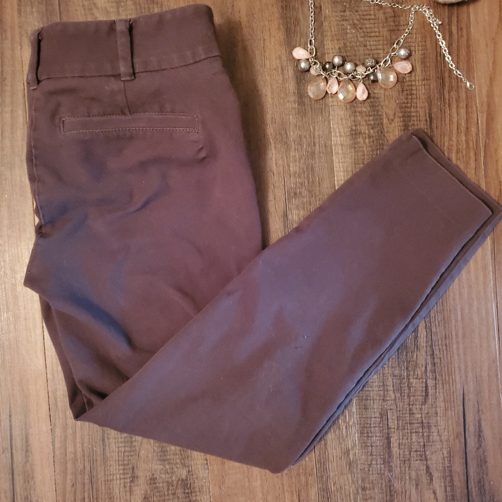 Chocolate brown slim stretch cropped pants